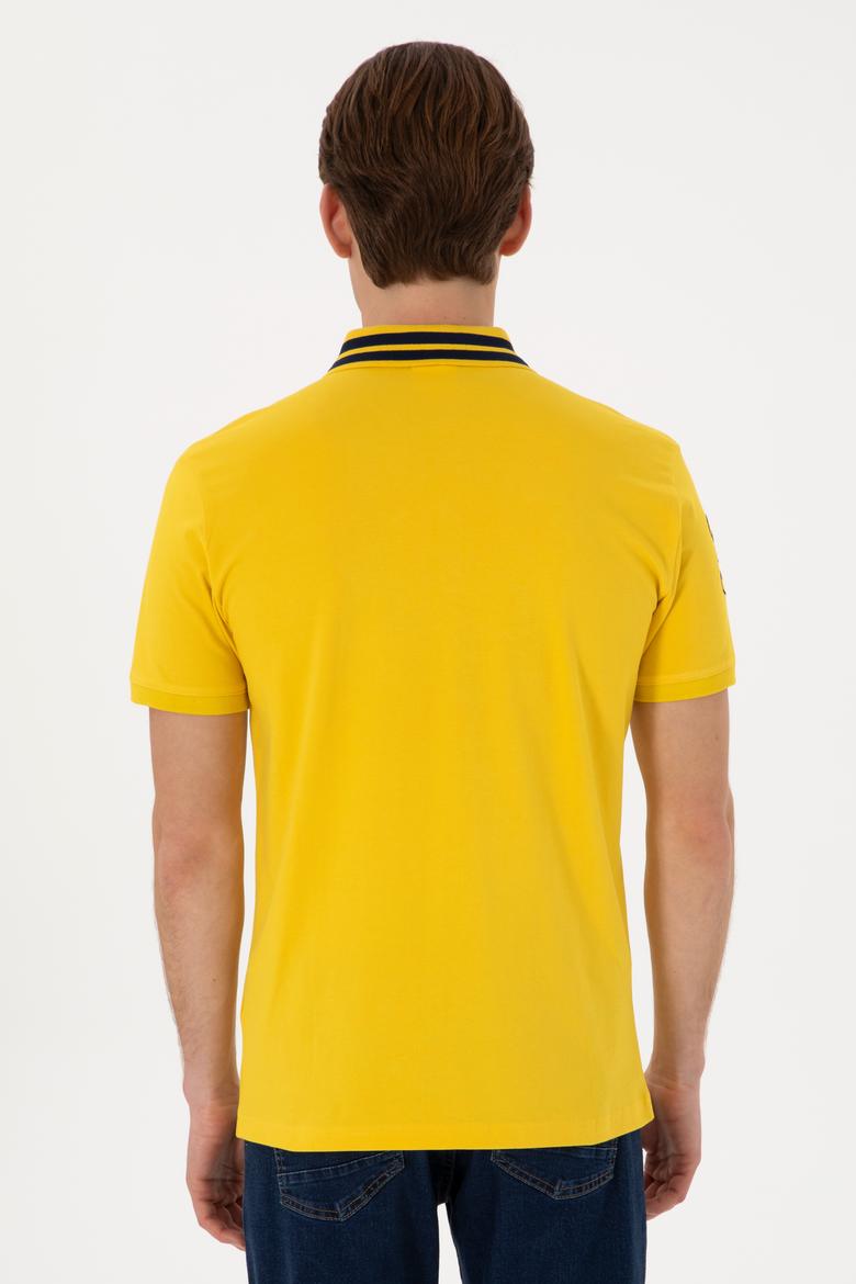 Erkek Slim Fit Polo Yaka Sarı Basic Tişört - 50298010103