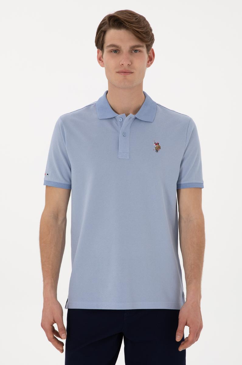 Erkek Regular Fit Polo Yaka Mavi Basic Tişört
