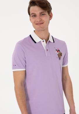 Erkek Slim Fit Polo Yaka Lila Basic Tişört - 50298073078