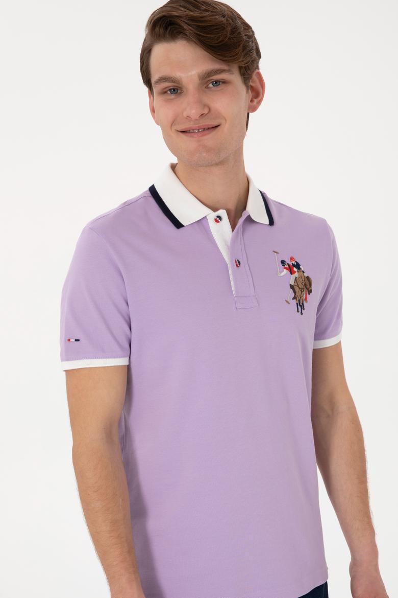 Erkek Slim Fit Polo Yaka Lila Basic Tişört - 50298073078