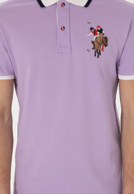 Erkek Slim Fit Polo Yaka Lila Basic Tişört - 50298073078