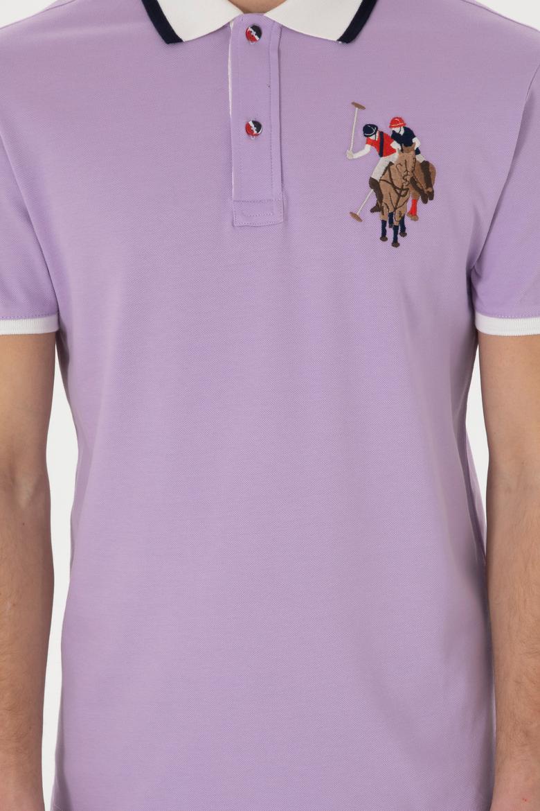 Erkek Slim Fit Polo Yaka Lila Basic Tişört - 50298073078