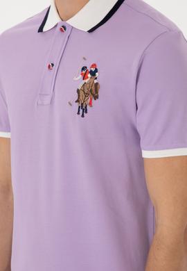 Erkek Slim Fit Polo Yaka Lila Basic Tişört - 50298073078