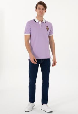 Erkek Slim Fit Polo Yaka Lila Basic Tişört - 50298073078