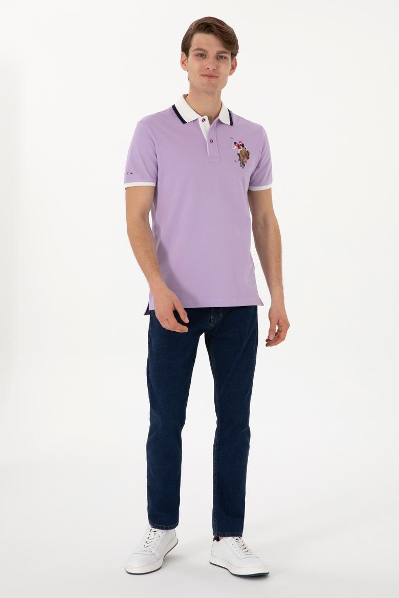 Erkek Slim Fit Polo Yaka Lila Basic Tişört - 50298073078