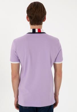 Erkek Slim Fit Polo Yaka Lila Basic Tişört - 50298073078