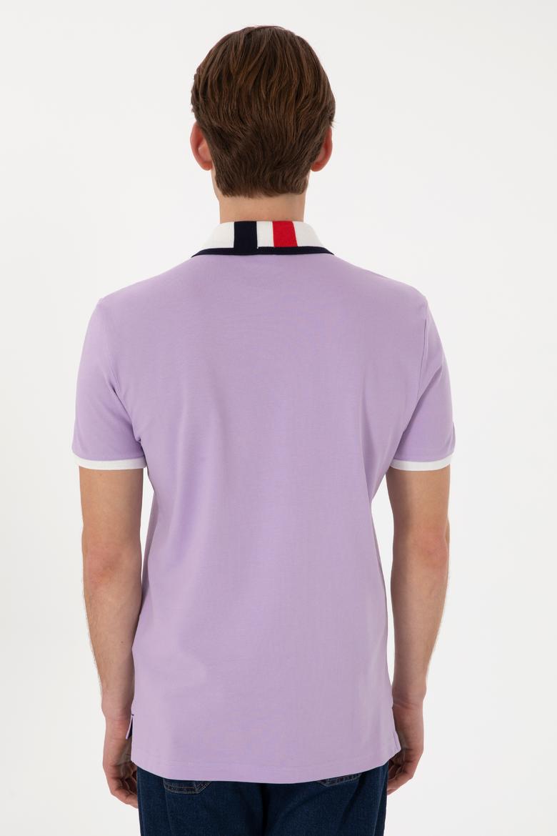 Erkek Slim Fit Polo Yaka Lila Basic Tişört - 50298073078
