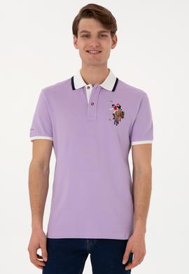 Erkek Slim Fit Polo Yaka Lila Basic Tişört - 50298073078