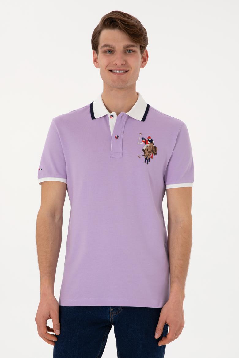 Erkek Slim Fit Polo Yaka Lila Basic Tişört