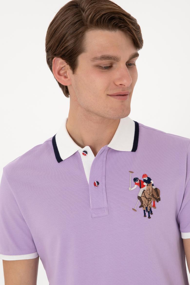 Erkek Slim Fit Polo Yaka Lila Basic Tişört - 50298073078