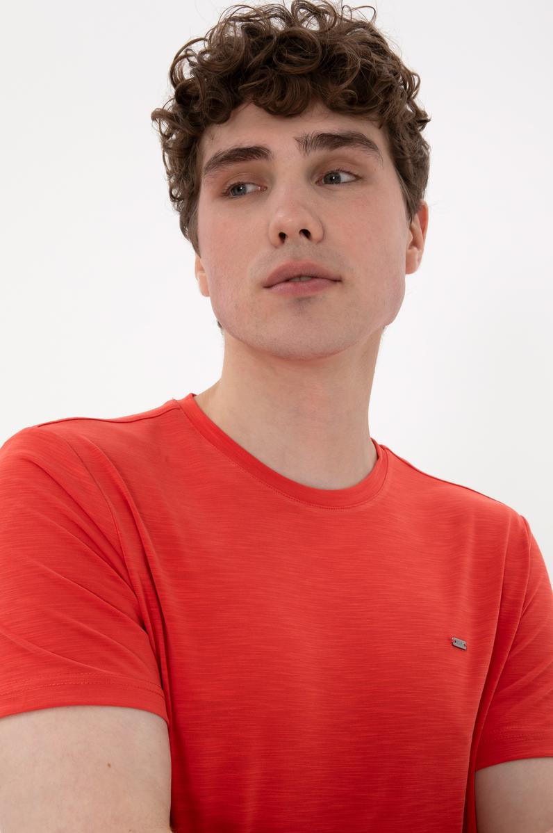 Erkek Regular Fit Bisiklet Yaka Modal Kırmızı Basic Tişört