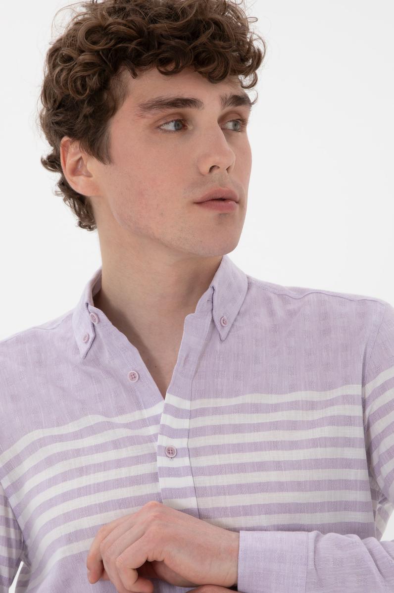Erkek Lila Uzun Kollu Gömlek