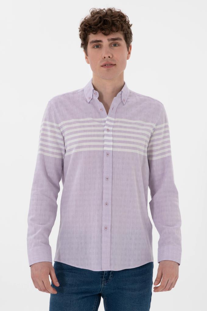 Erkek Lila Uzun Kollu Gömlek