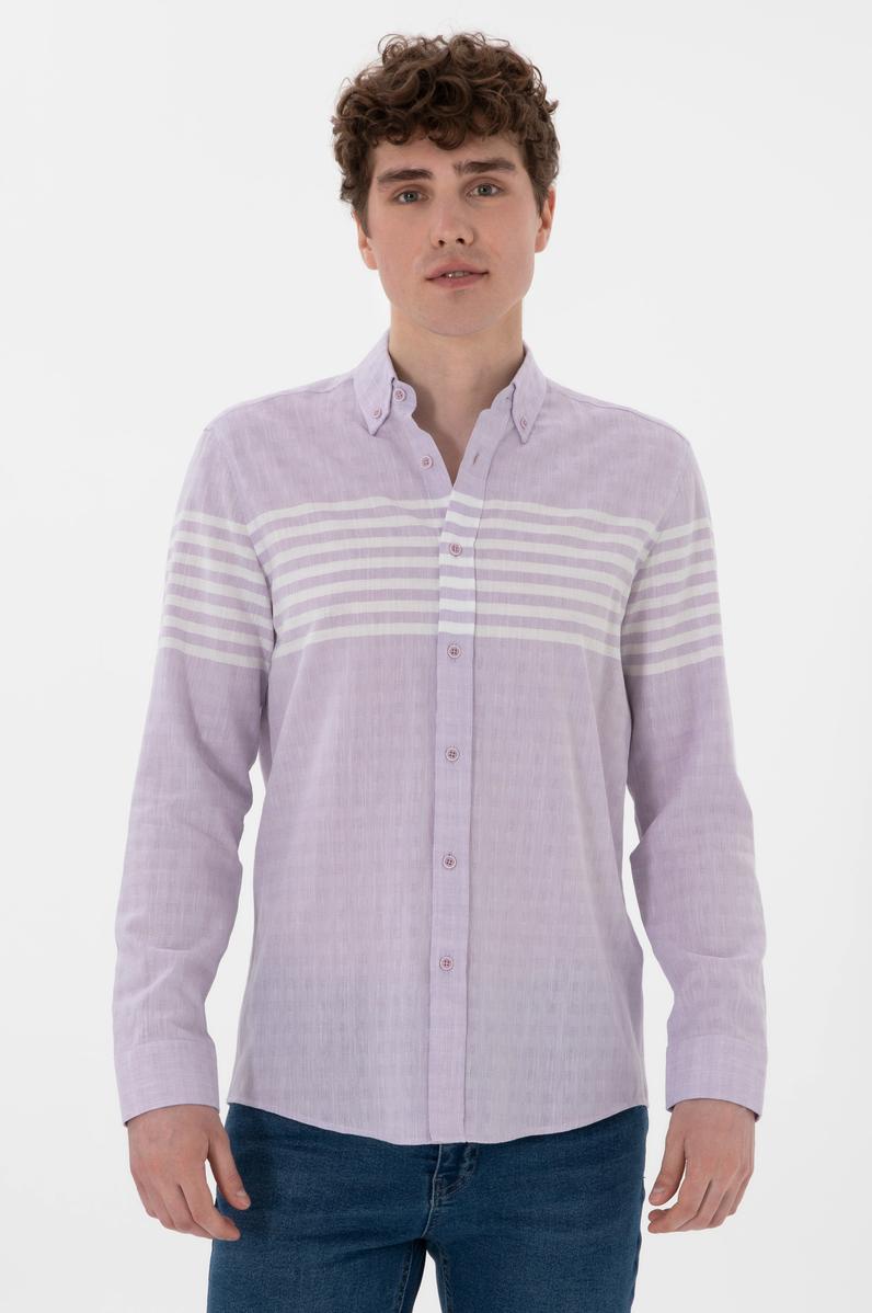 Erkek Lila Uzun Kollu Gömlek