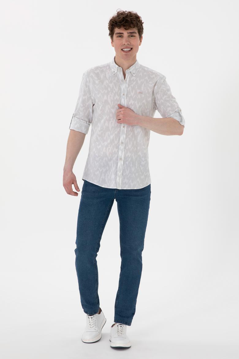 Erkek Açık Gri Uzun Kollu Gömlek - 50300445024