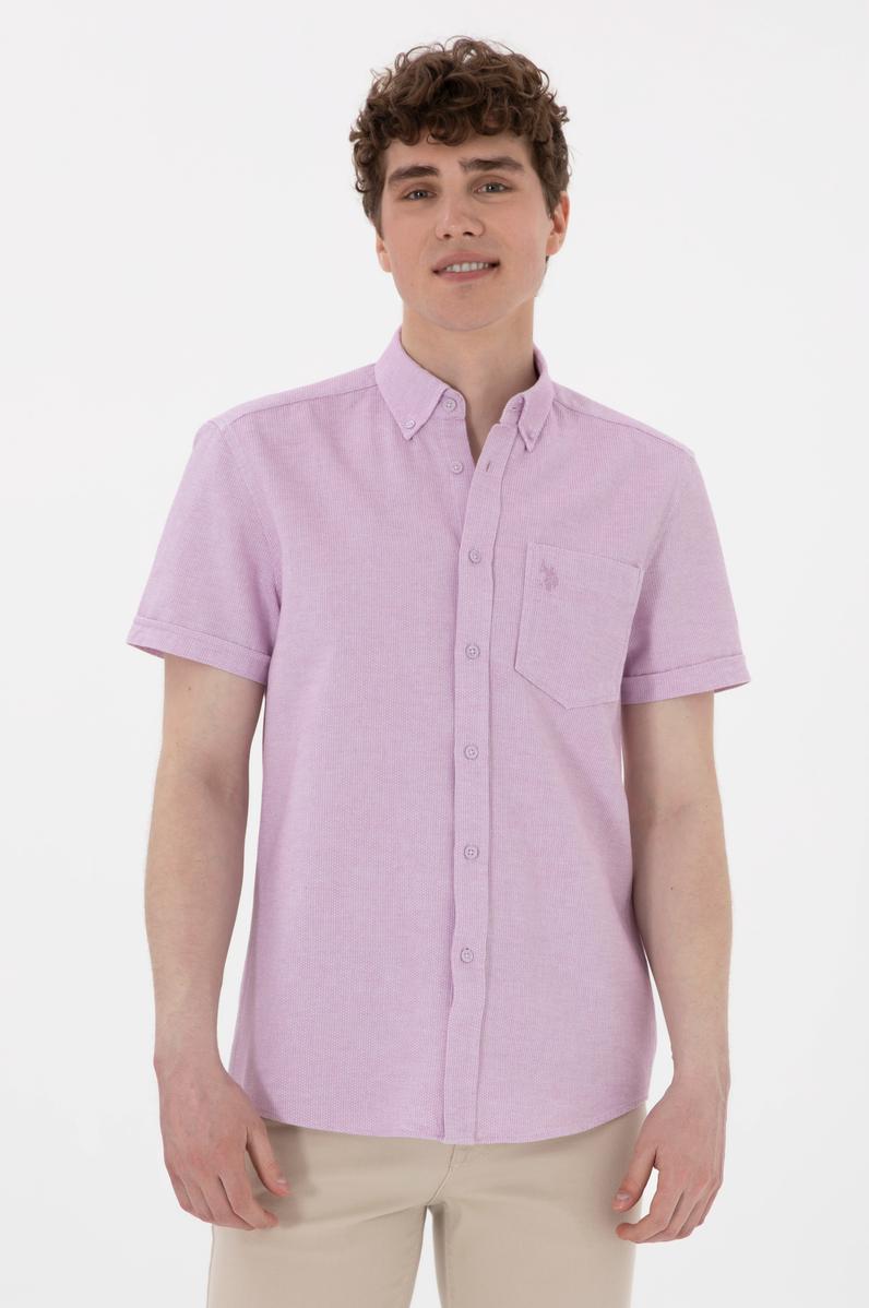 Erkek Lila Kısa Kollu Gömlek