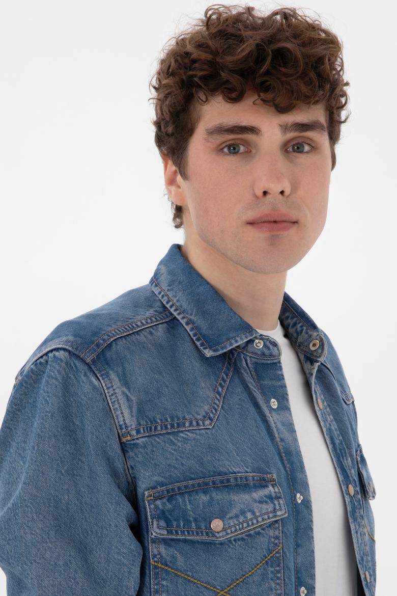 Erkek Açık Mavi Jean Gömlek - 50304377002