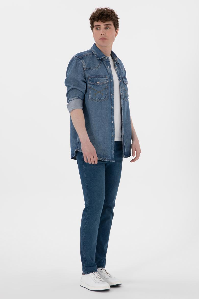 Erkek Açık Mavi Jean Gömlek - 50304377002