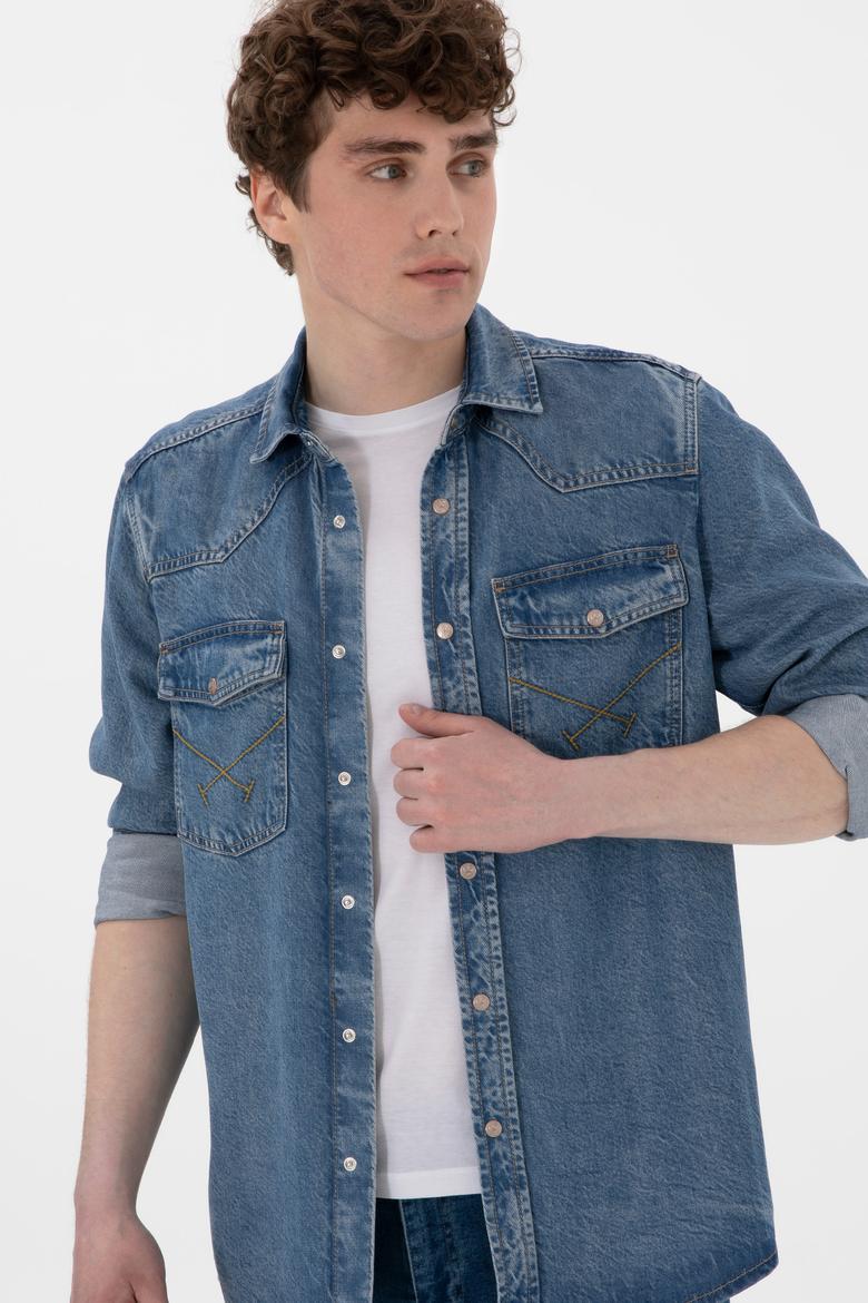 Erkek Açık Mavi Jean Gömlek - 50304377002