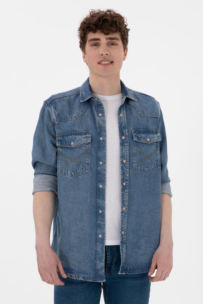 Erkek Açık Mavi Jean Gömlek