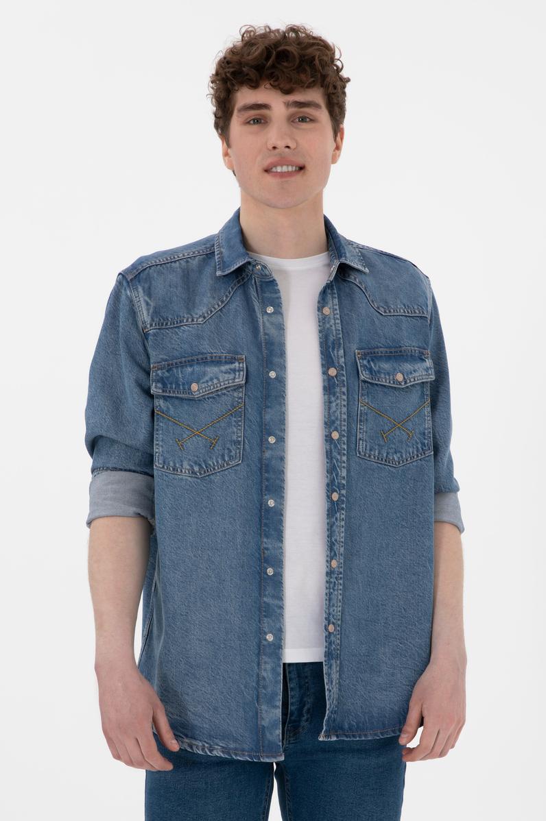 Erkek Açık Mavi Jean Gömlek