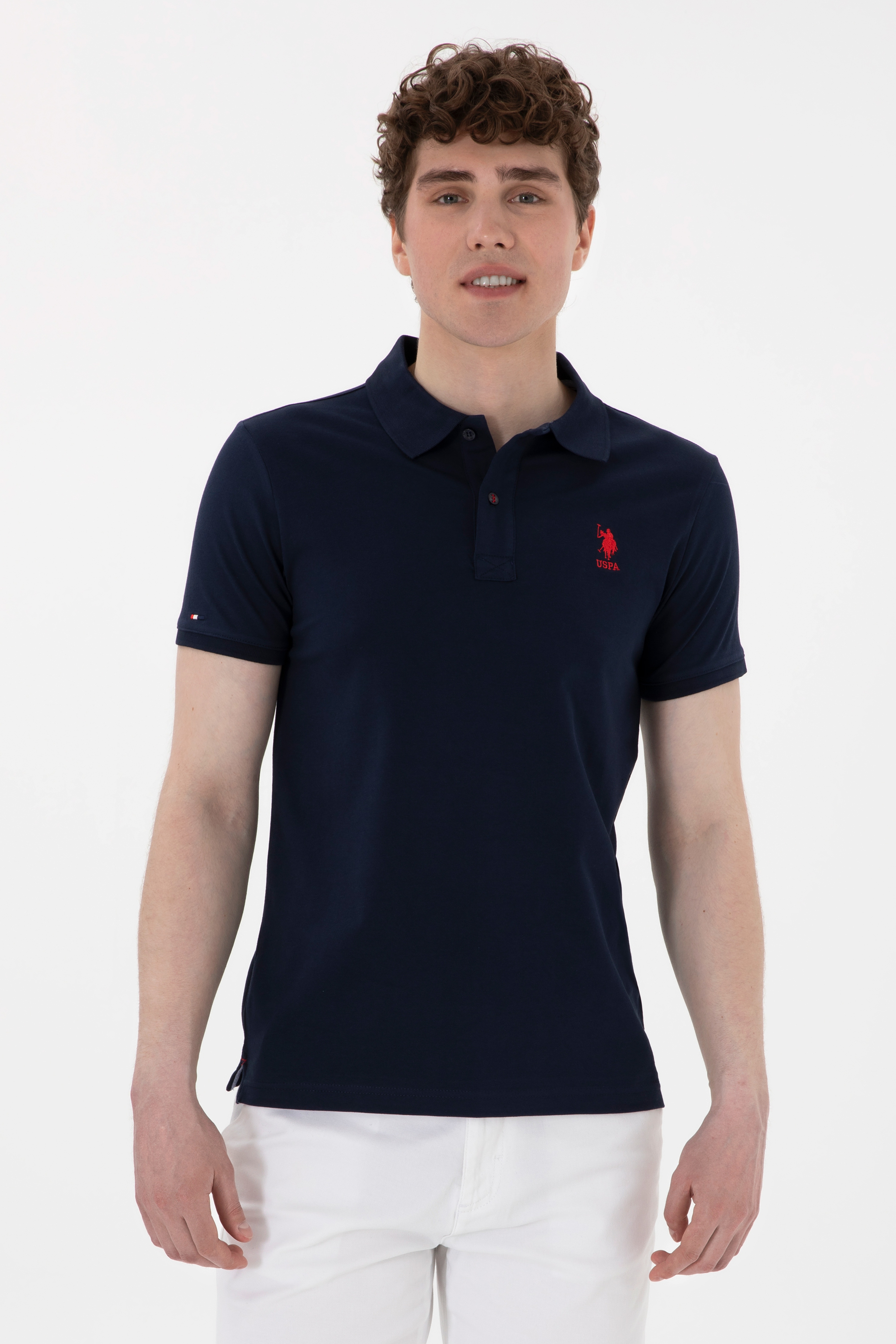 Erkek Slim Fit Polo Yaka Lacivert Basic Tişört - Image 1