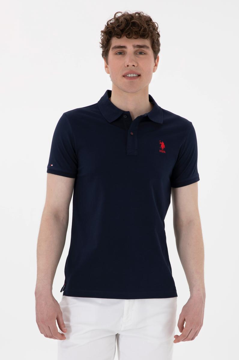 Erkek Slim Fit Polo Yaka Lacivert Basic Tişört