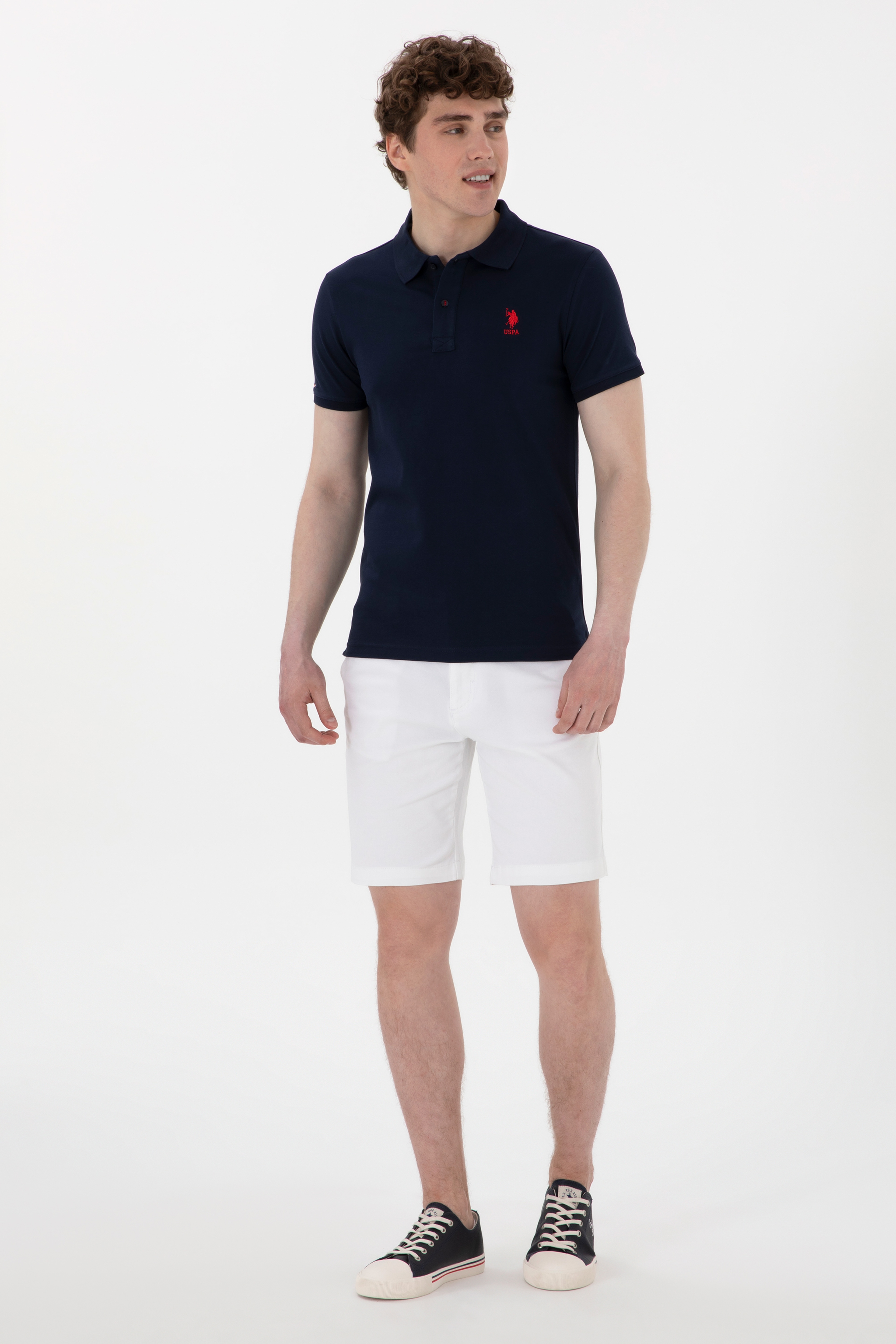 Erkek Slim Fit Polo Yaka Lacivert Basic Tişört