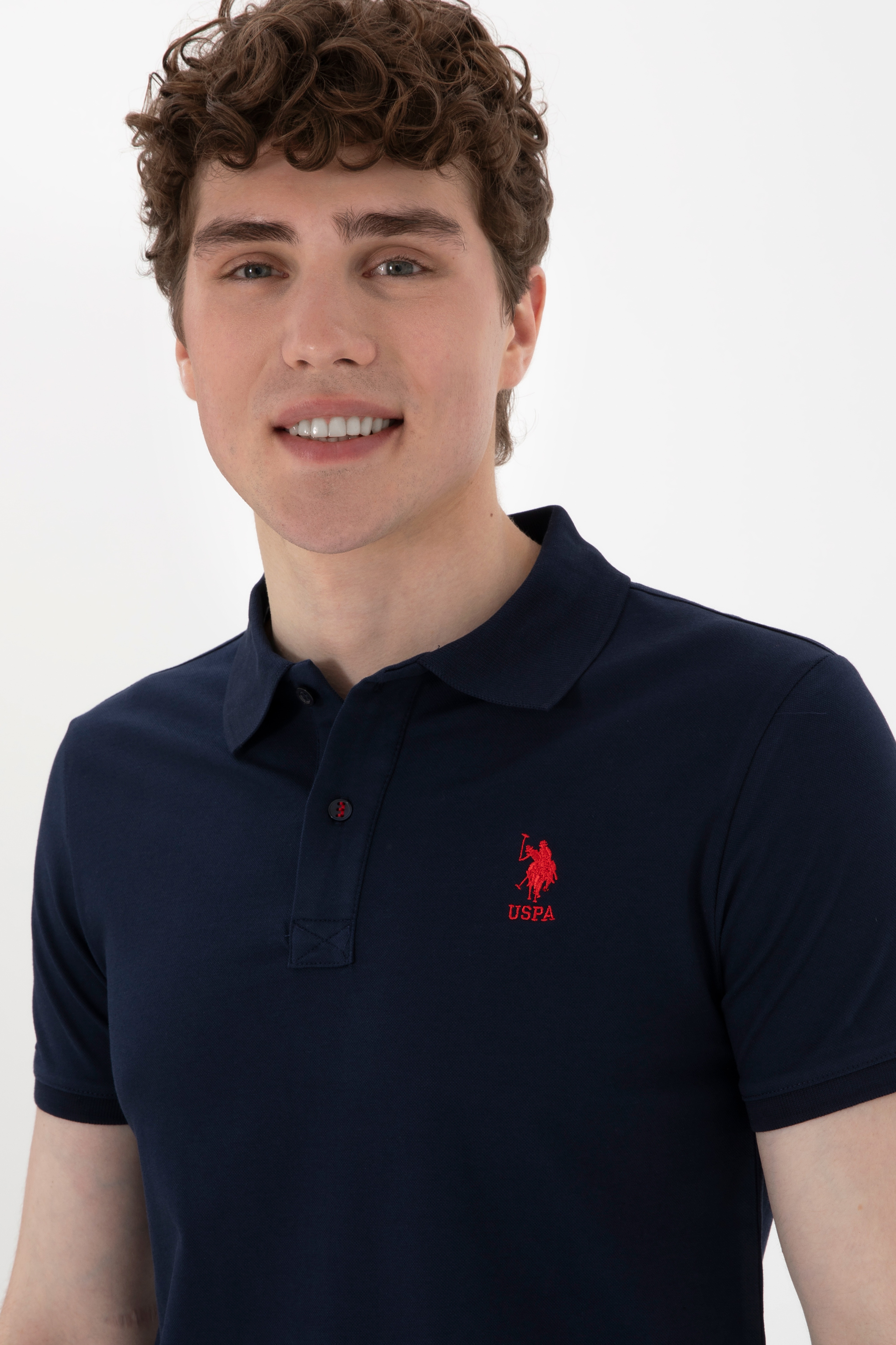 Erkek Slim Fit Polo Yaka Lacivert Basic Tişört - Image 2