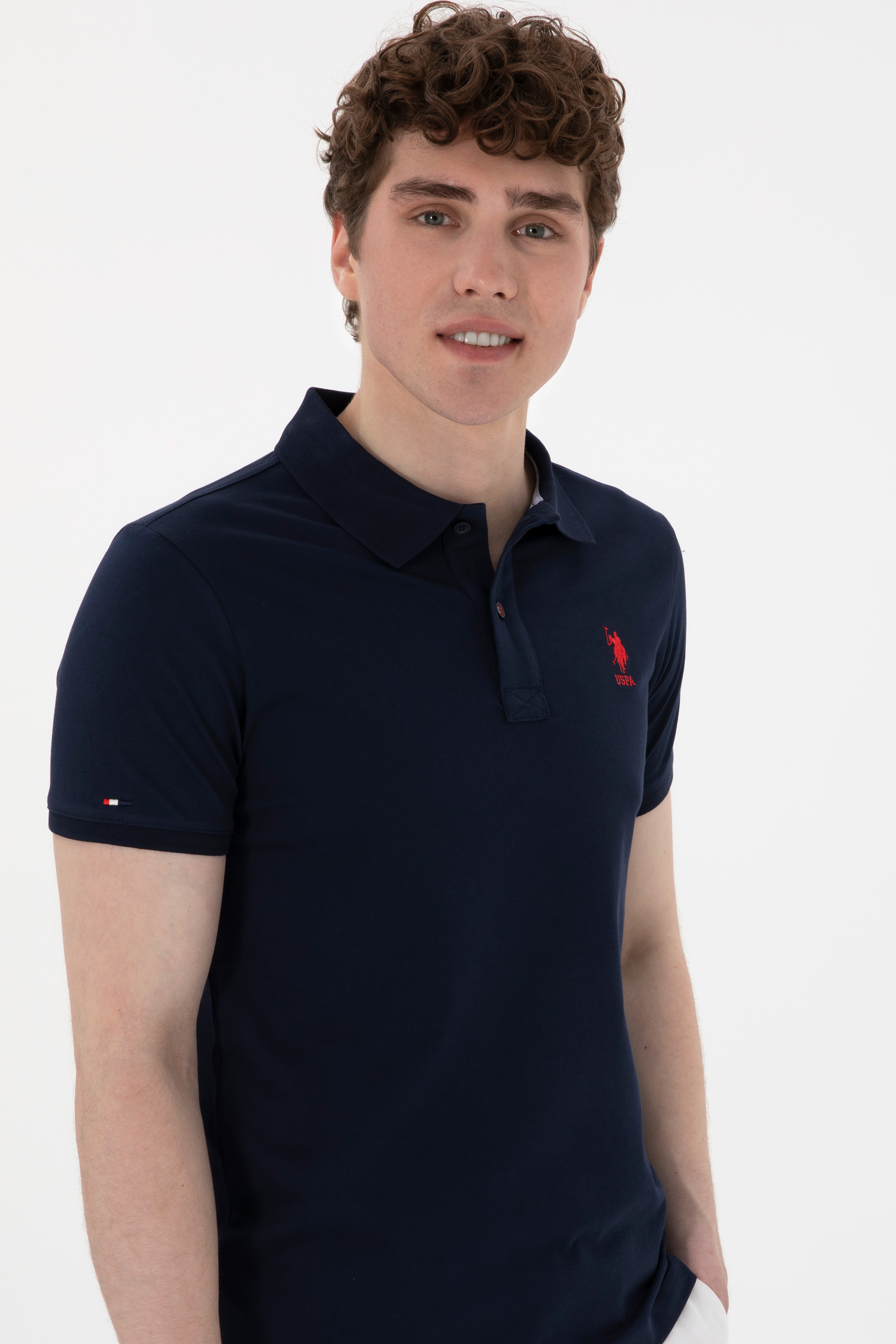 Erkek Slim Fit Polo Yaka Lacivert Basic Tişört - Image 3