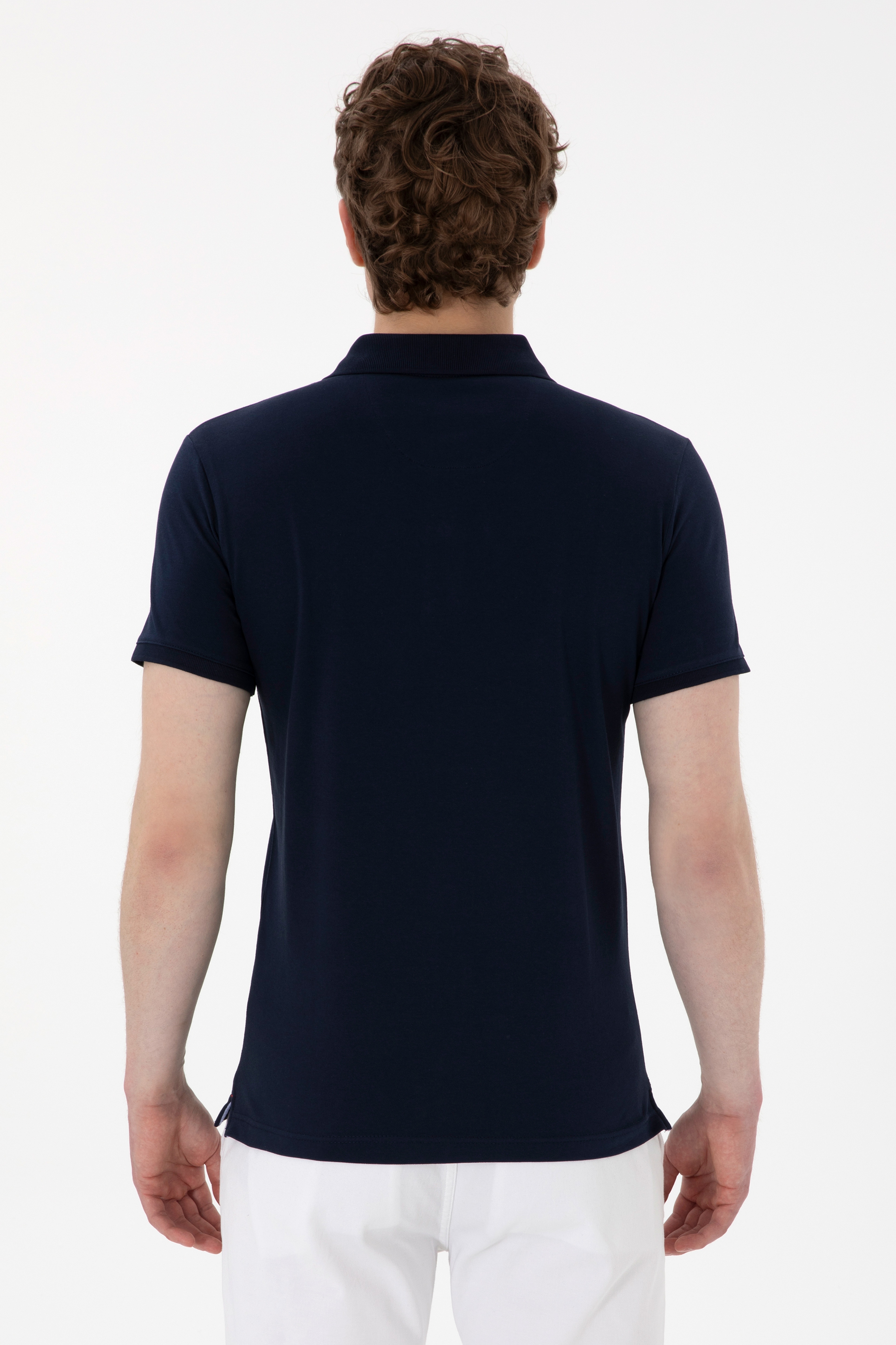 Erkek Slim Fit Polo Yaka Lacivert Basic Tişört - Image 5