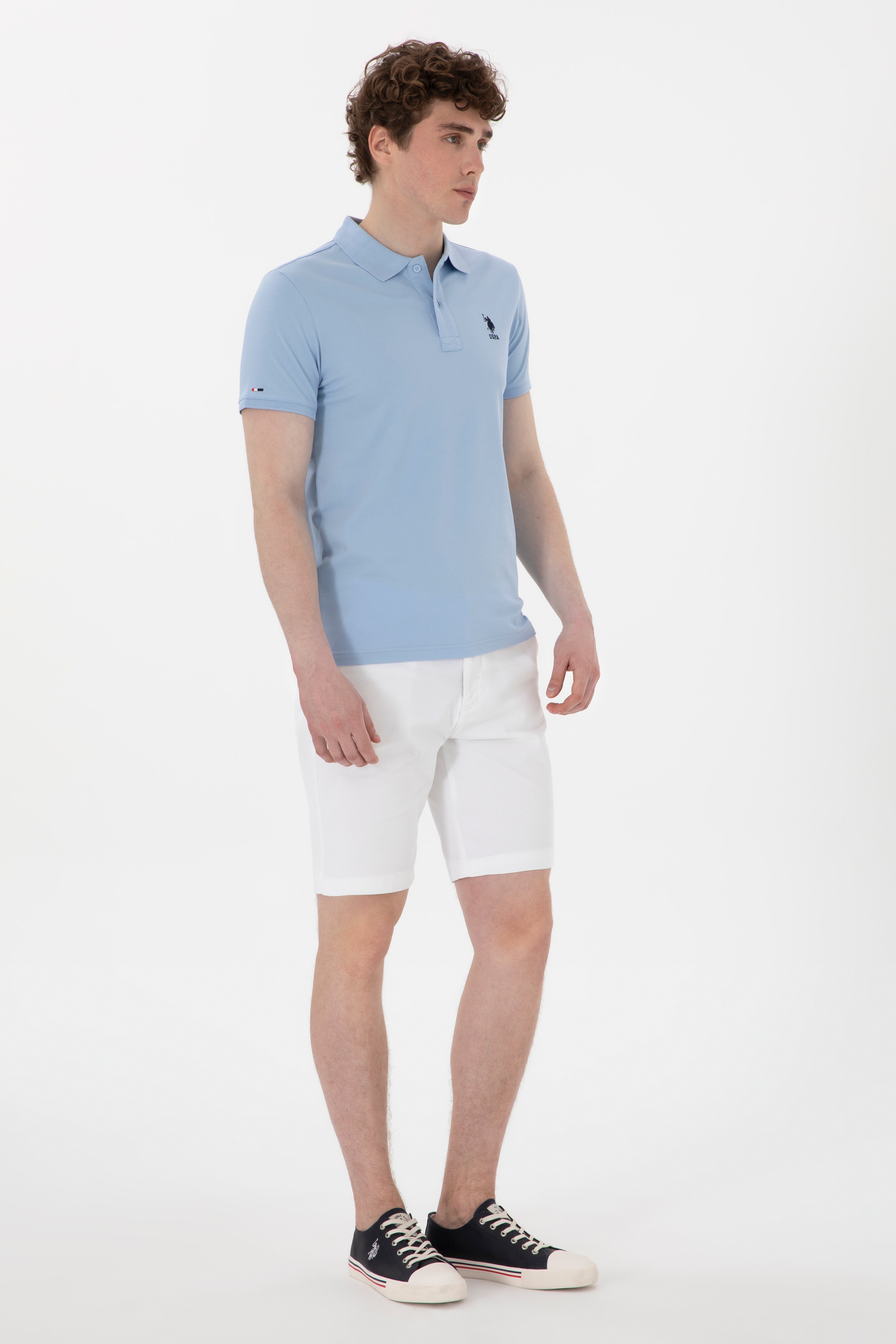 Erkek Slim Fit Polo Yaka Açık Mavi Basic Tişört - Image 4
