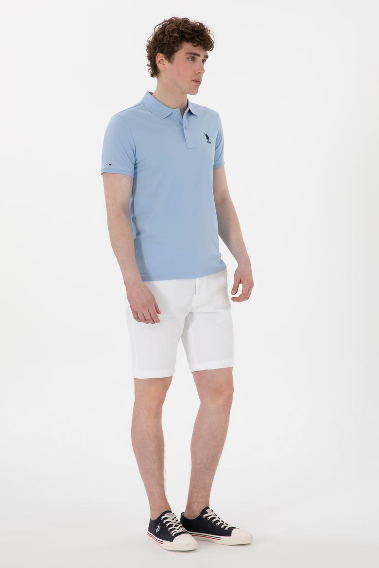 Erkek Slim Fit Polo Yaka Açık Mavi Basic Tişört - 50298011117
