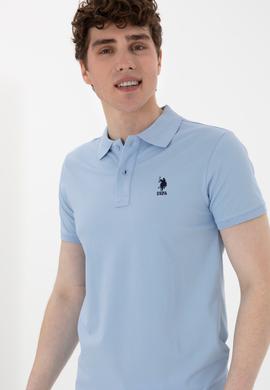 Erkek Slim Fit Polo Yaka Açık Mavi Basic Tişört - 50298011117