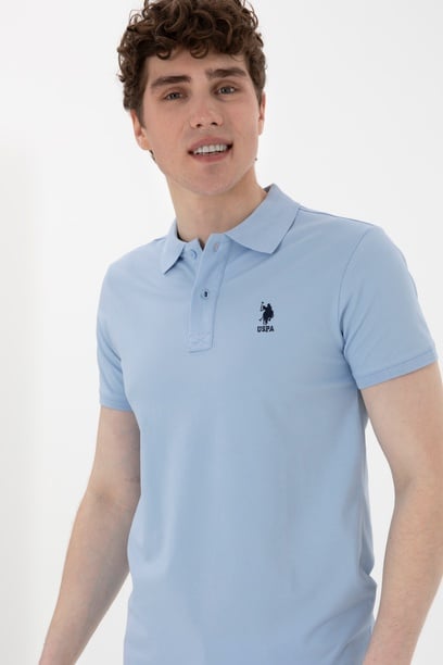 Erkek Slim Fit Polo Yaka Açık Mavi Basic Tişört