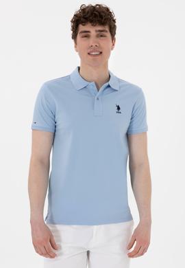 Erkek Slim Fit Polo Yaka Açık Mavi Basic Tişört - 50298011117