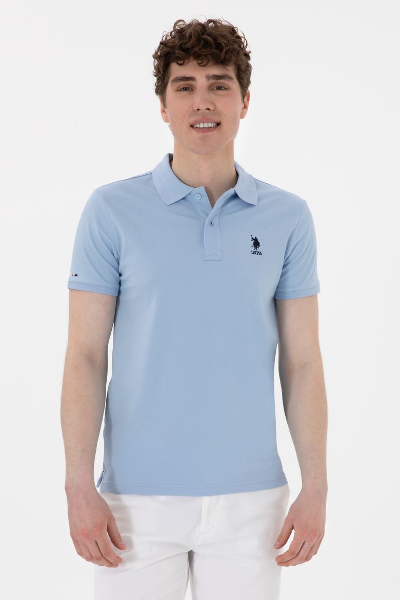 Erkek Slim Fit Polo Yaka Açık Mavi Basic Tişört