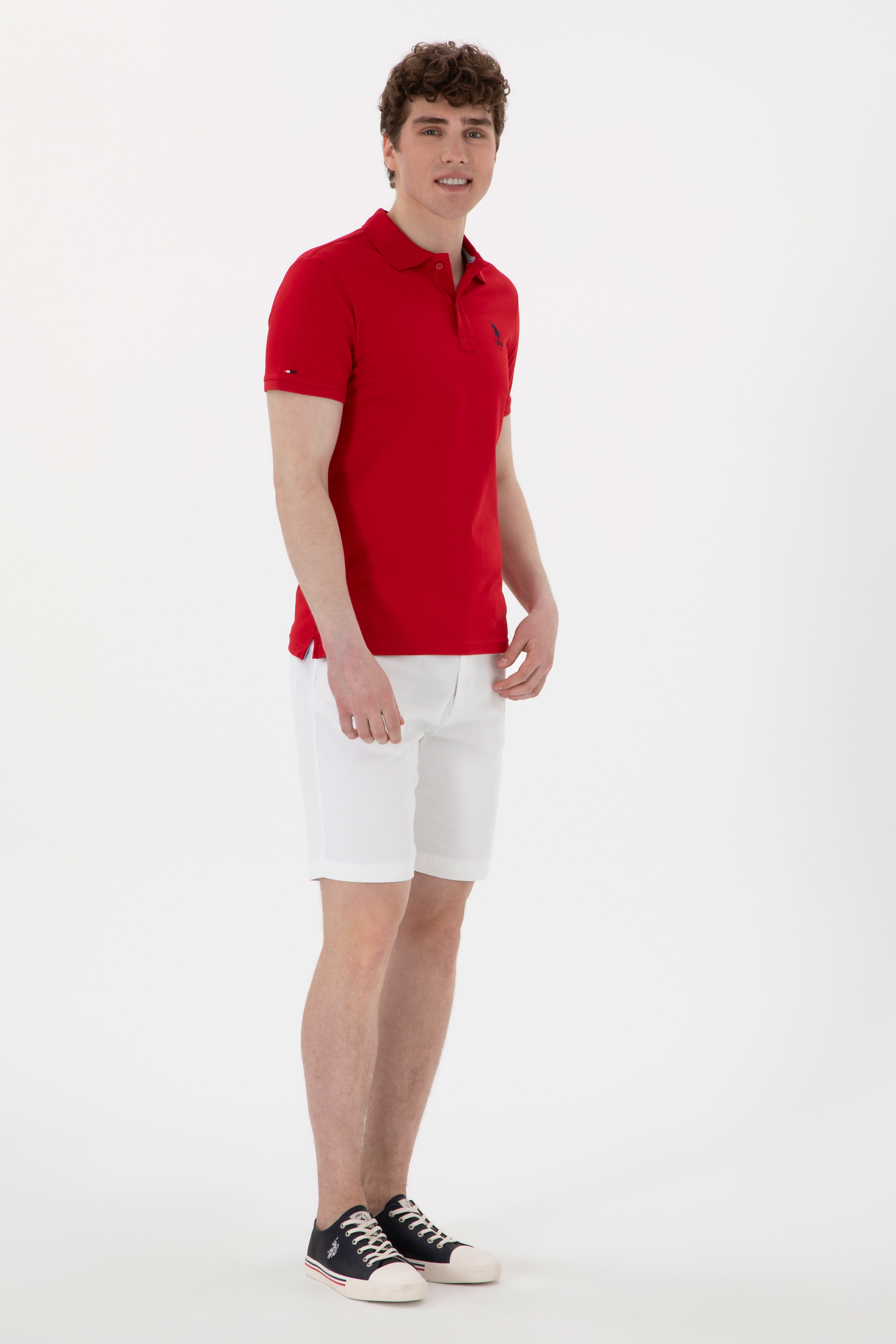 Erkek Slim Fit Polo Yaka Kırmızı Basic Tişört - Image 4