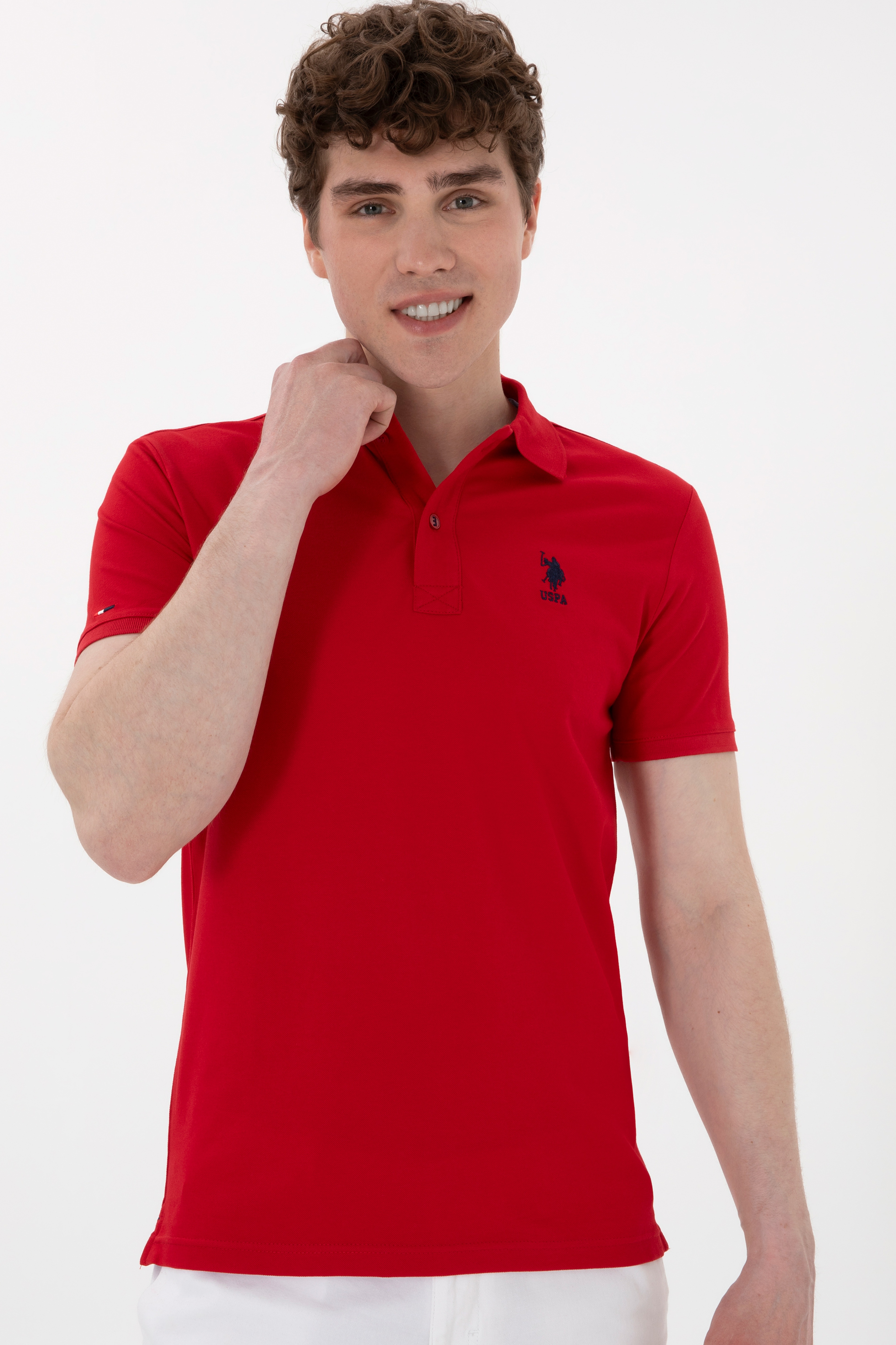 Erkek Slim Fit Polo Yaka Kırmızı Basic Tişört - Image 3
