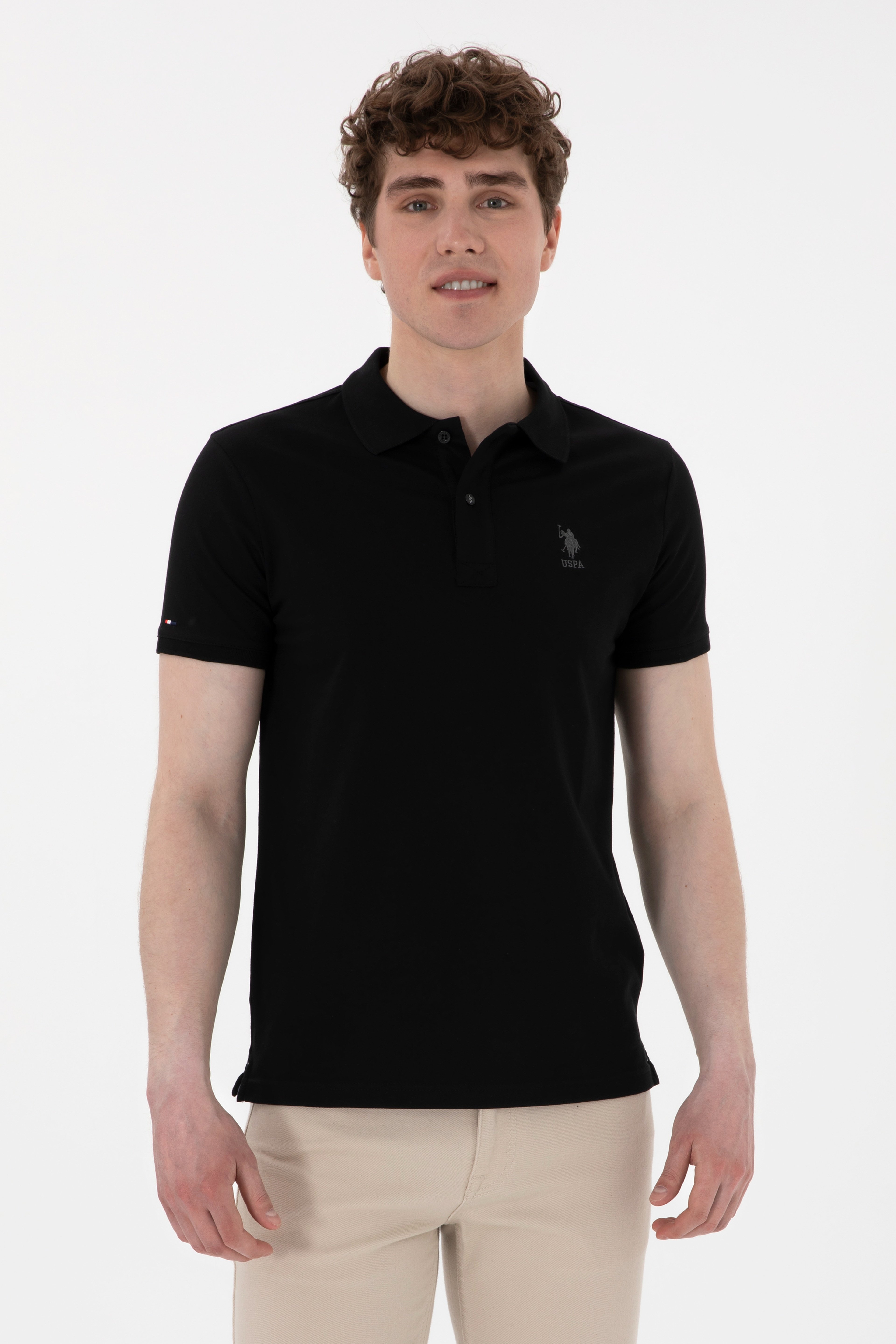 Erkek Slim Fit Polo Yaka Siyah Basic Tişört - Image 1
