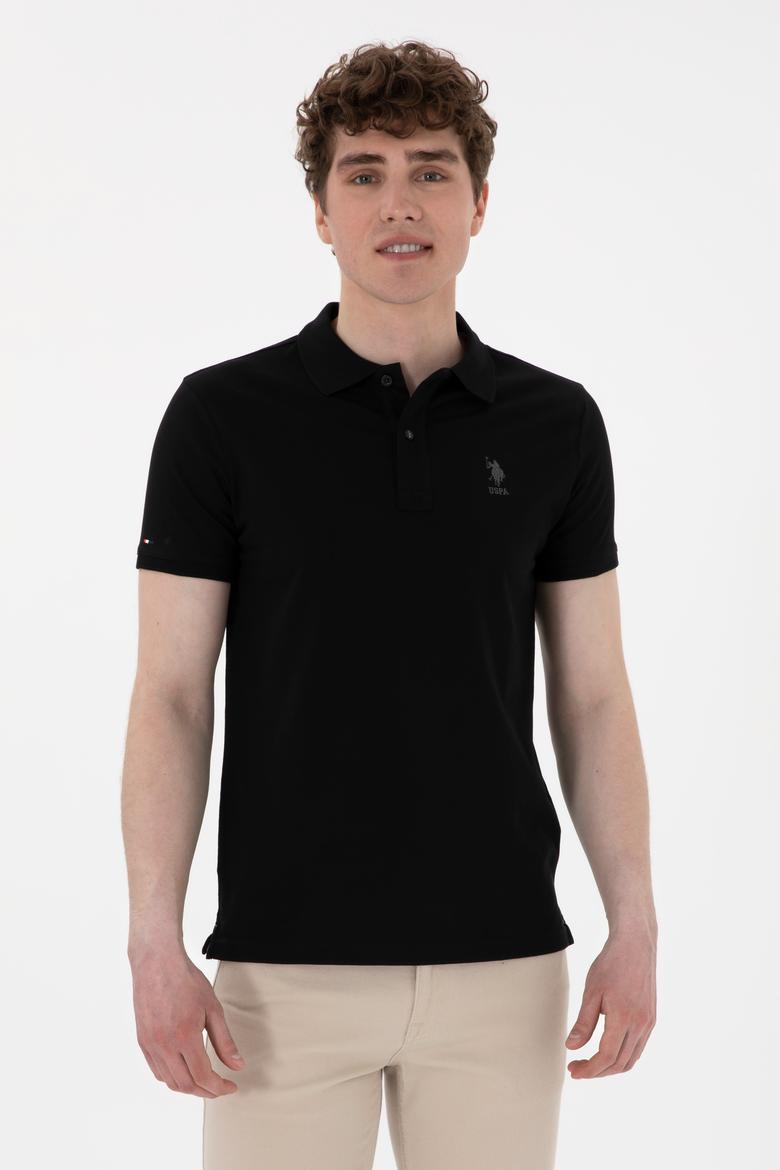 Erkek Slim Fit Polo Yaka Siyah Basic Tişört