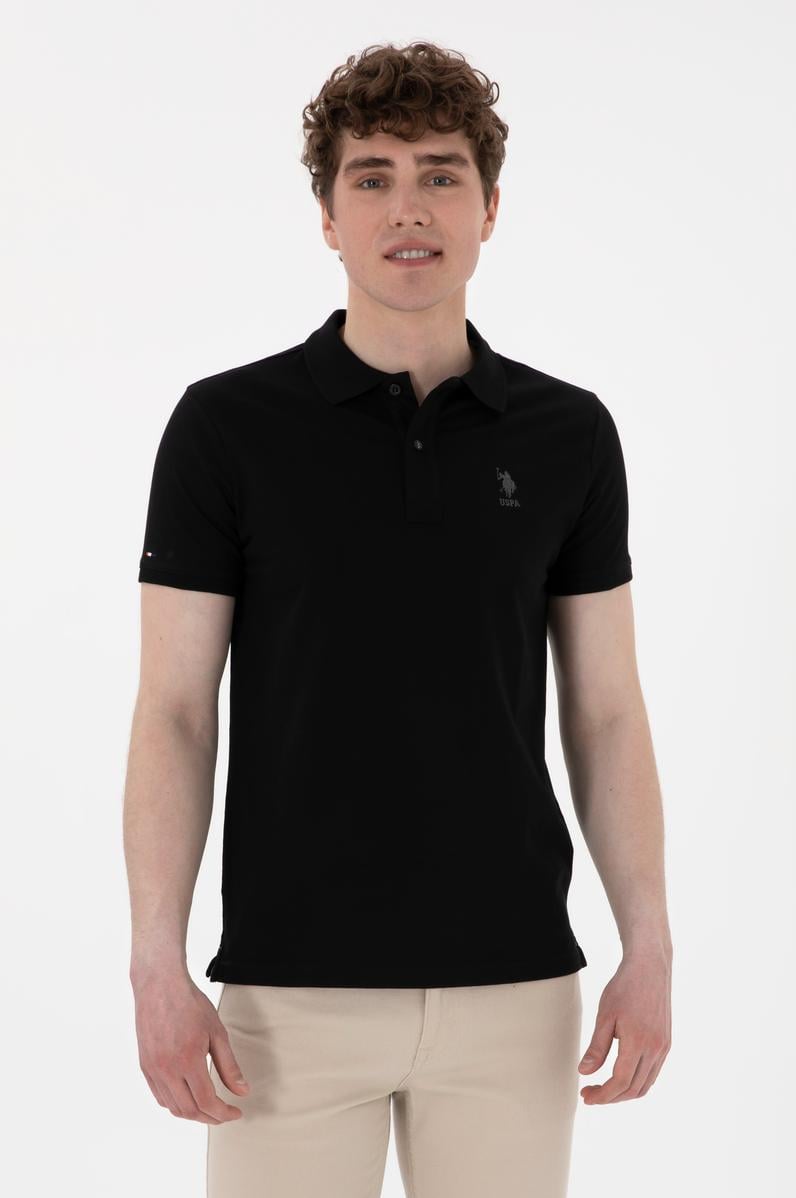 Erkek Slim Fit Polo Yaka Siyah Basic Tişört