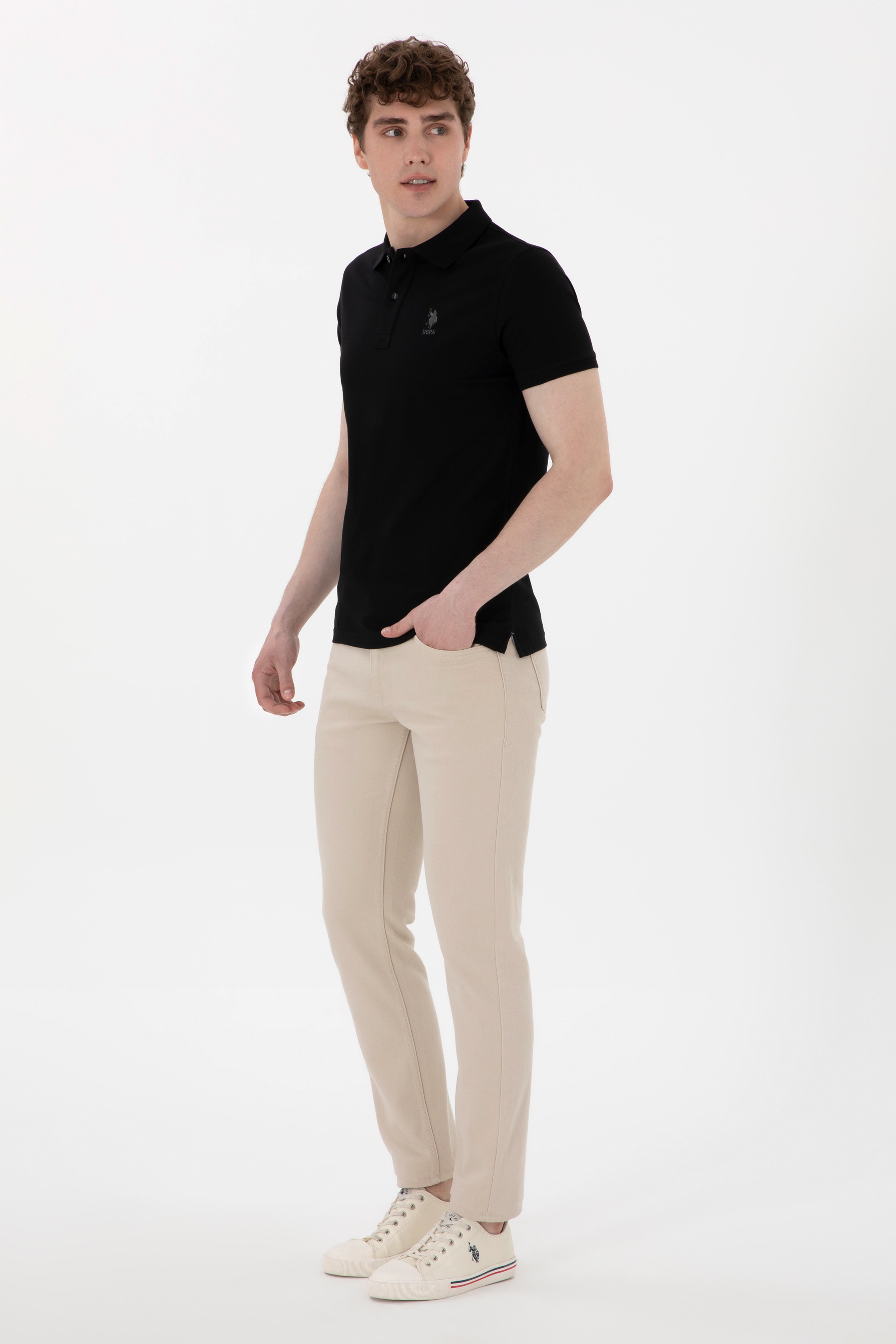 Erkek Slim Fit Polo Yaka Siyah Basic Tişört - Image 4
