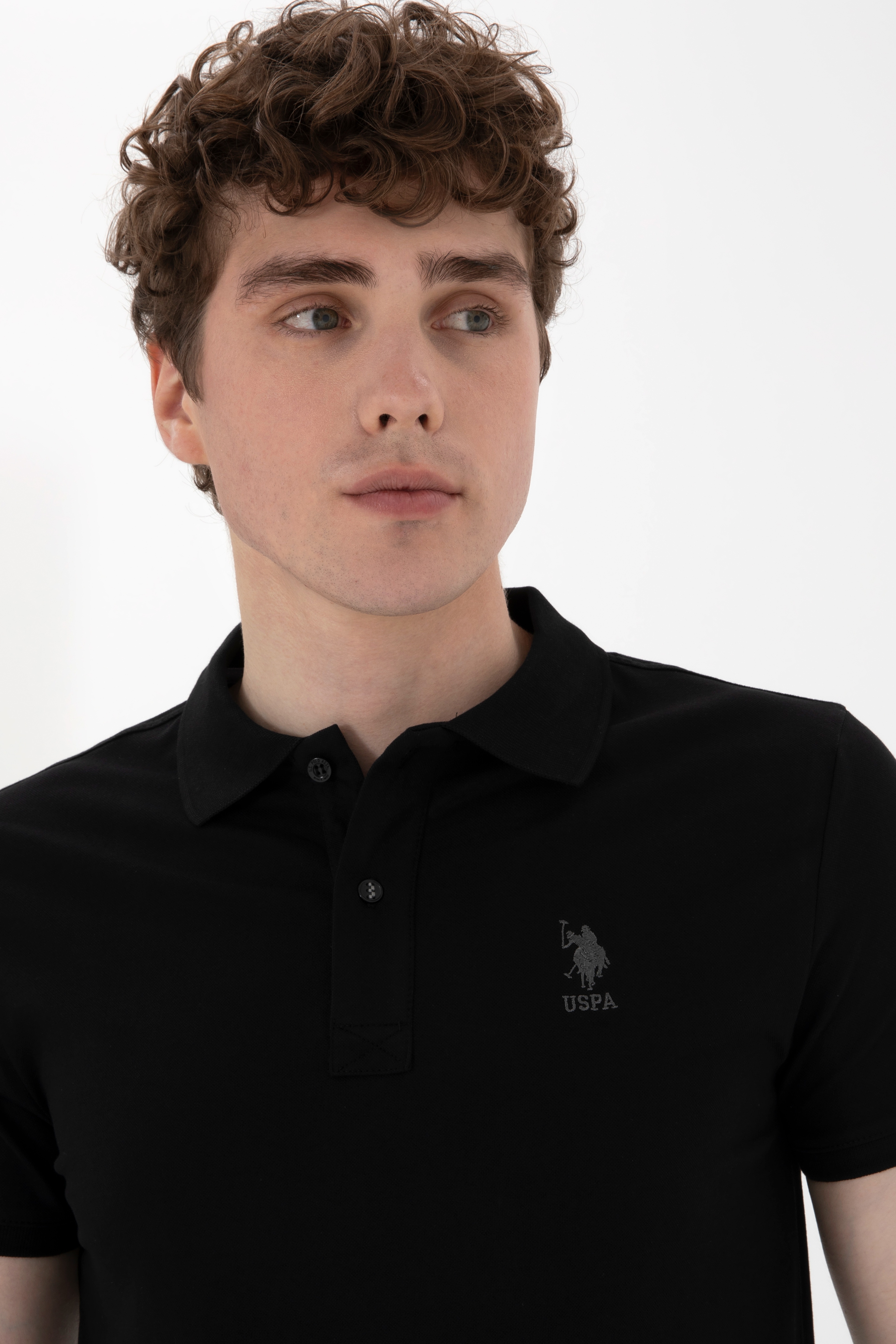 Erkek Slim Fit Polo Yaka Siyah Basic Tişört - Image 2