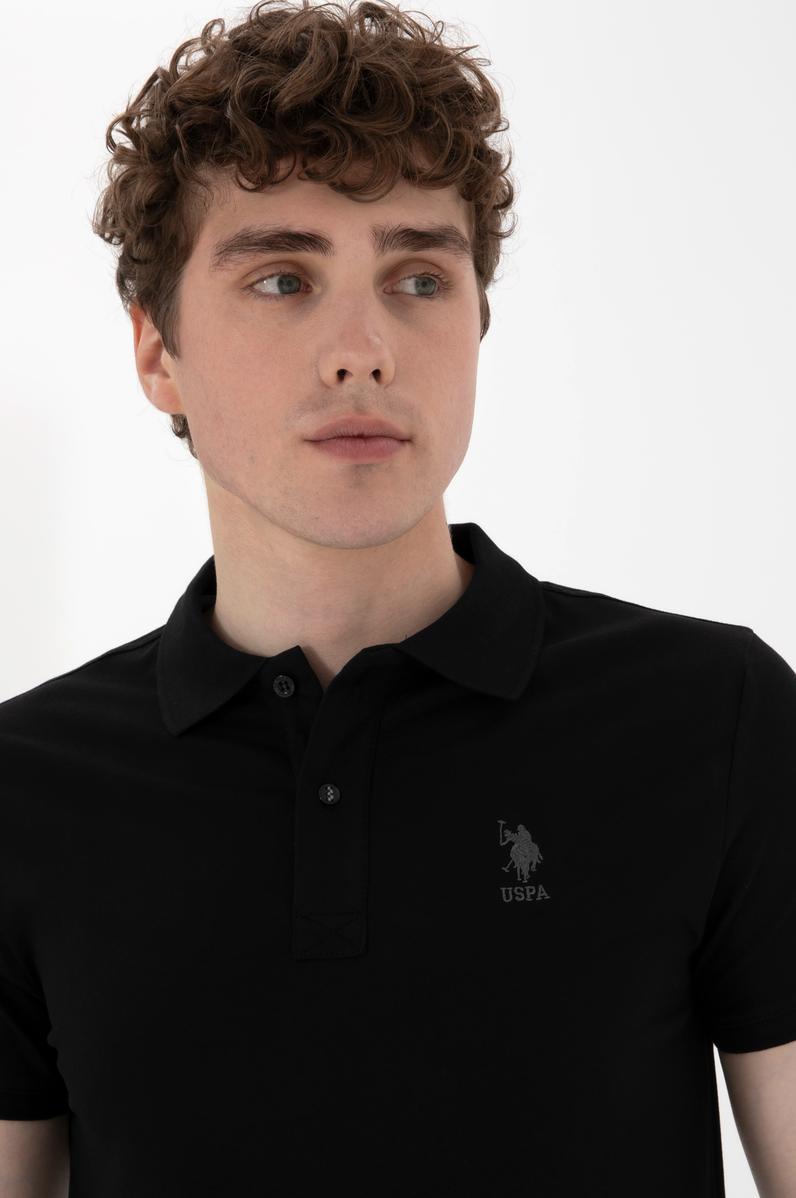 Erkek Slim Fit Polo Yaka Siyah Basic Tişört