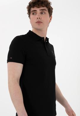Erkek Slim Fit Polo Yaka Siyah Basic Tişört - 50298011001