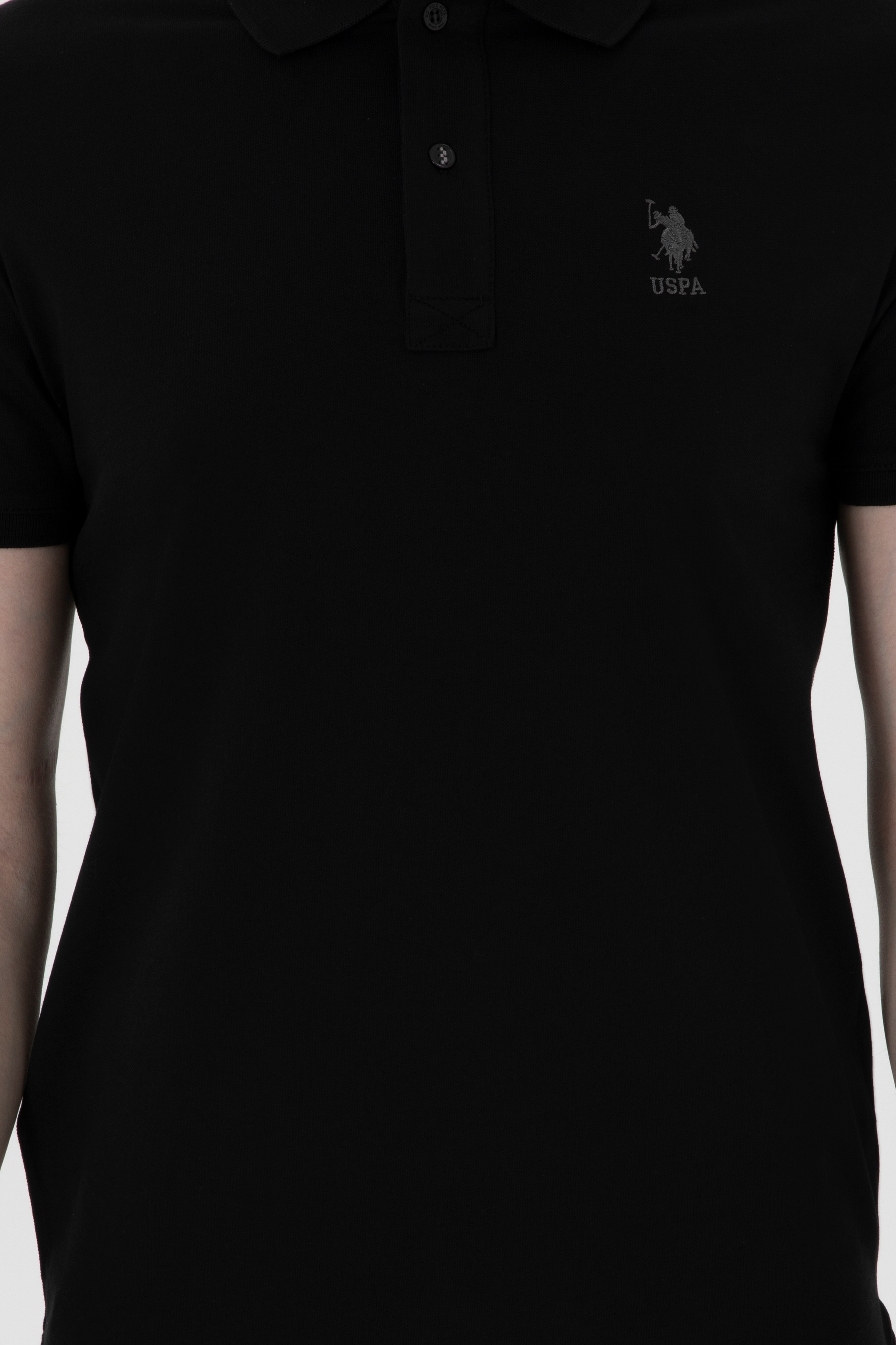 Erkek Slim Fit Polo Yaka Siyah Basic Tişört
