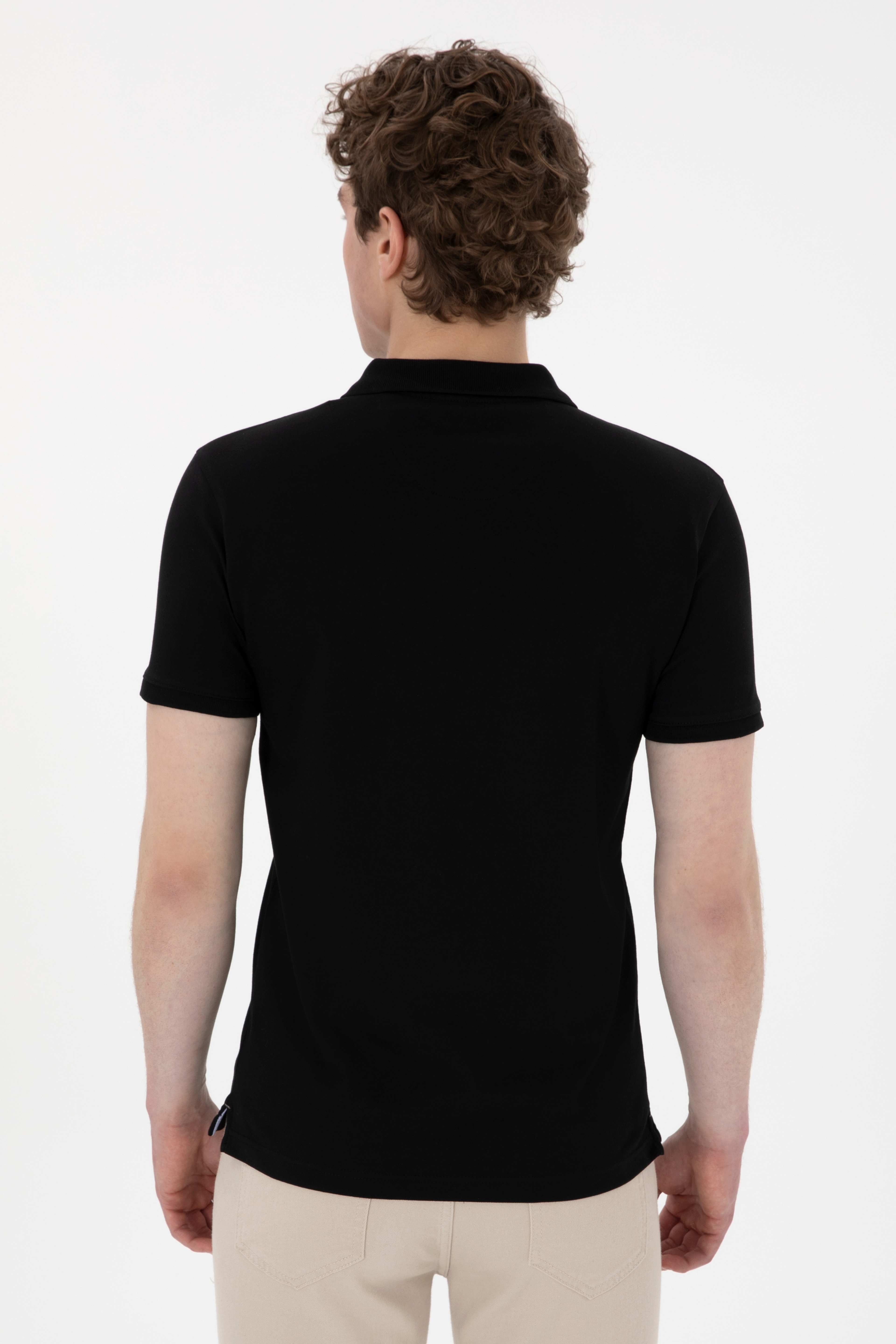 Erkek Slim Fit Polo Yaka Siyah Basic Tişört - Image 5