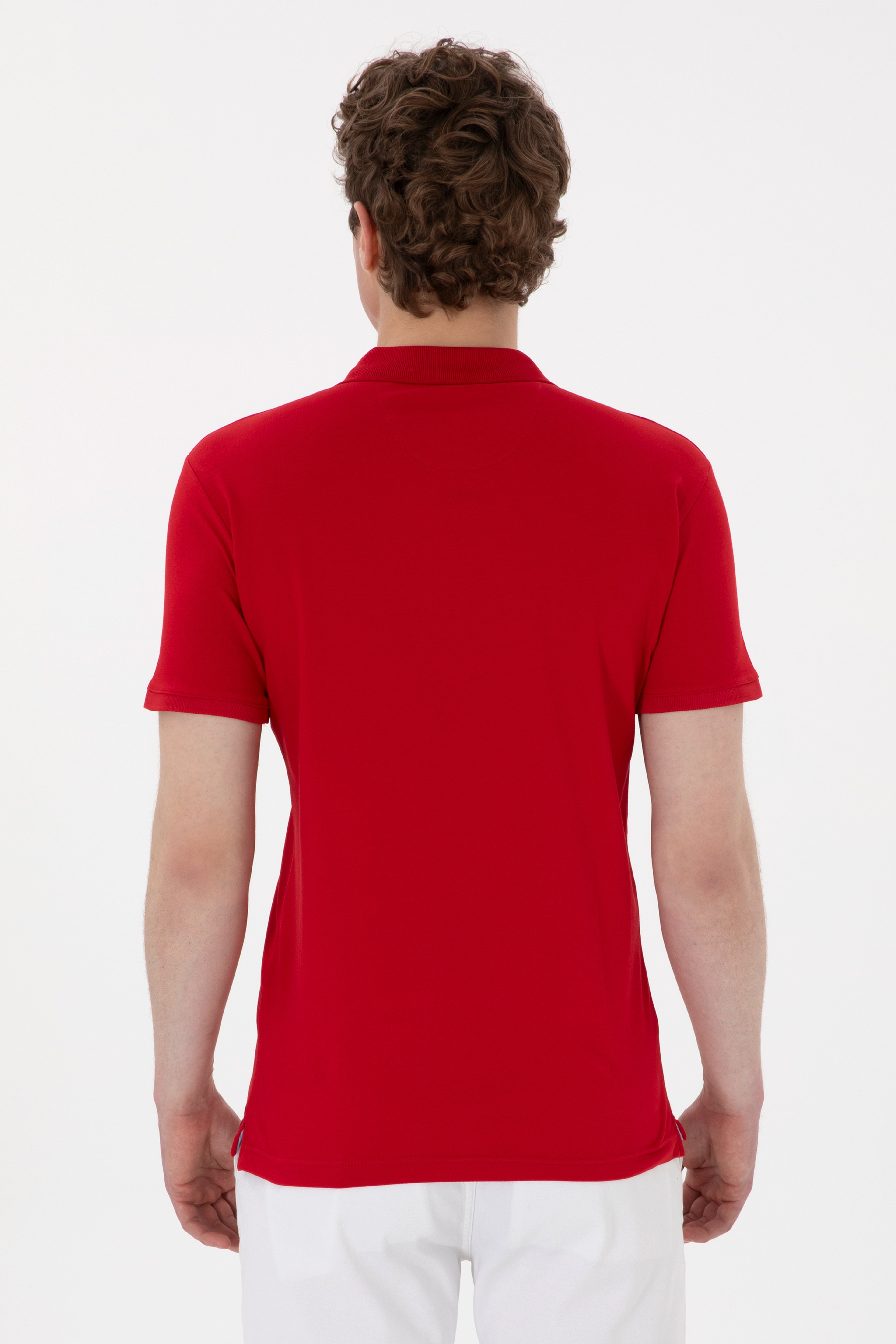 Erkek Slim Fit Polo Yaka Kırmızı Basic Tişört - Image 5
