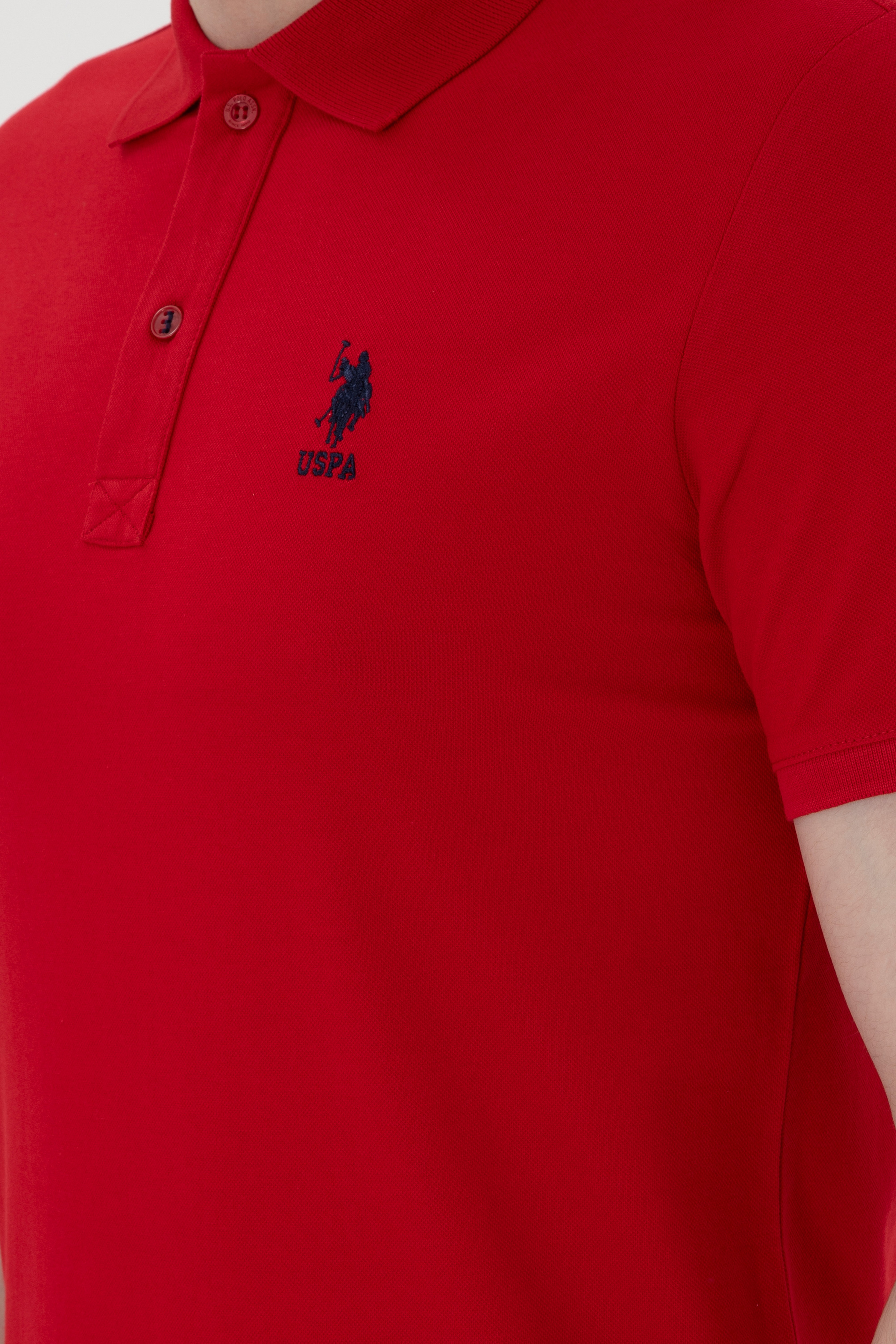 Erkek Slim Fit Polo Yaka Kırmızı Basic Tişört - Image 7